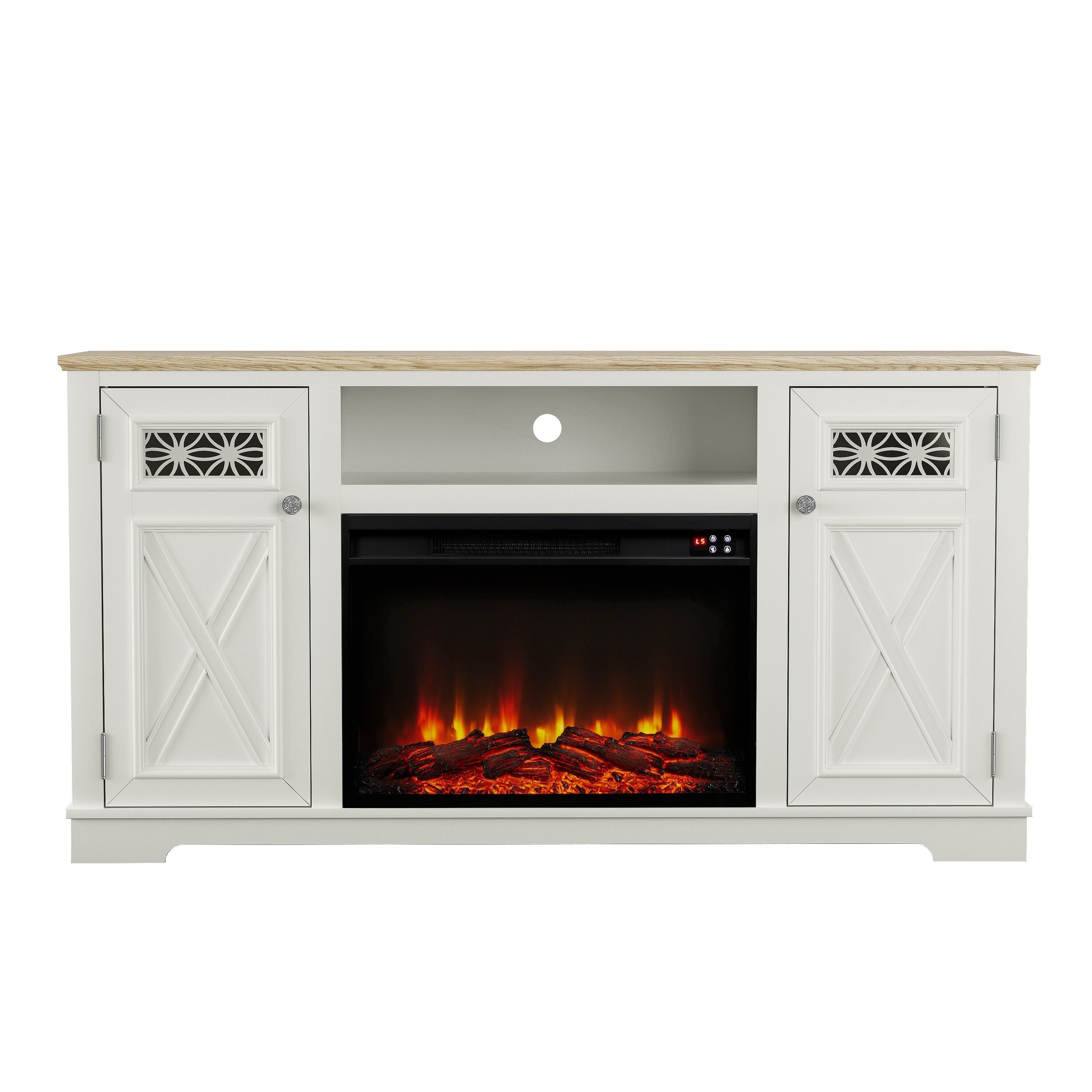 FTS24283 61" TV Stand with 26" Electric Fireplace-White