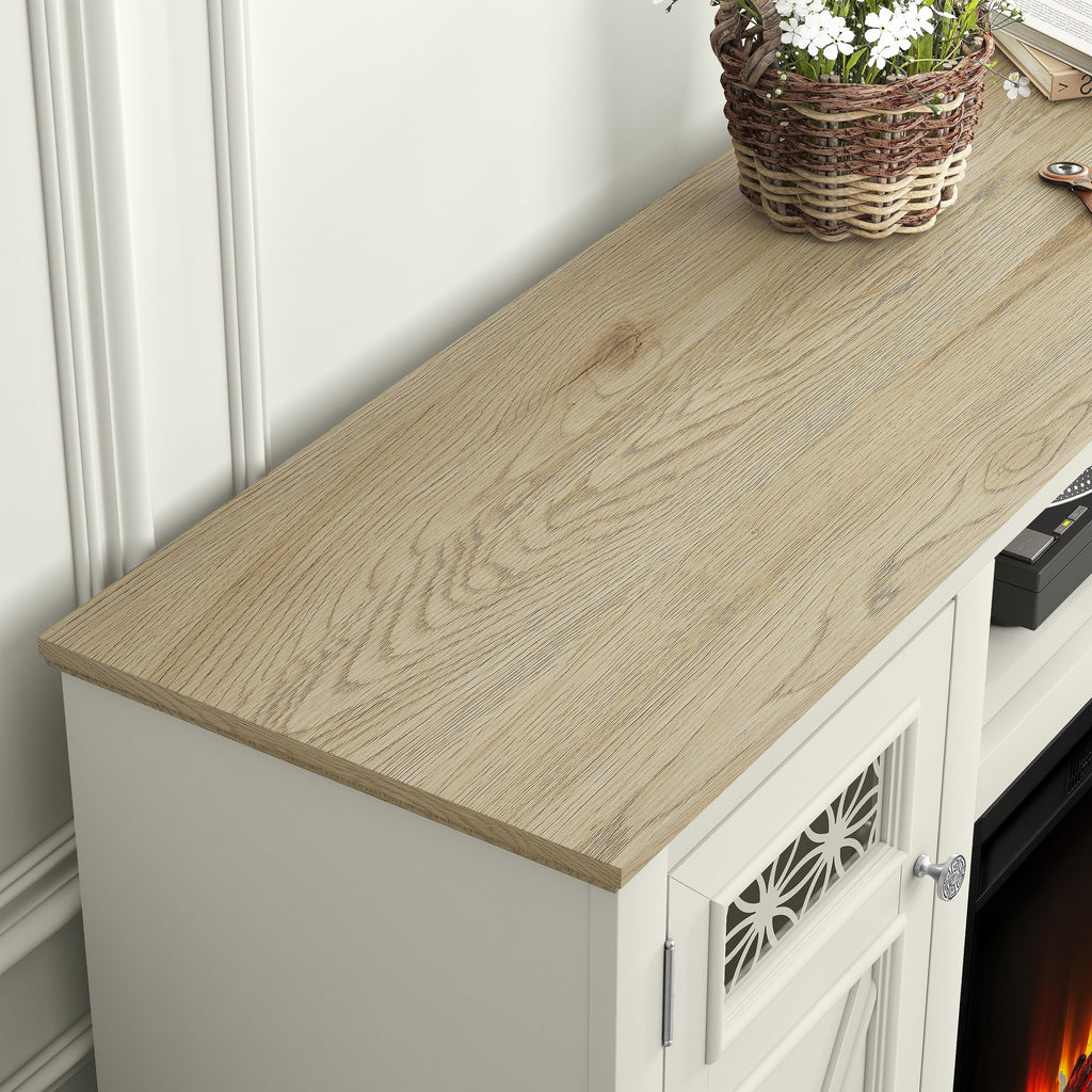 FTS24283 61" TV Stand with 26" Electric Fireplace-White