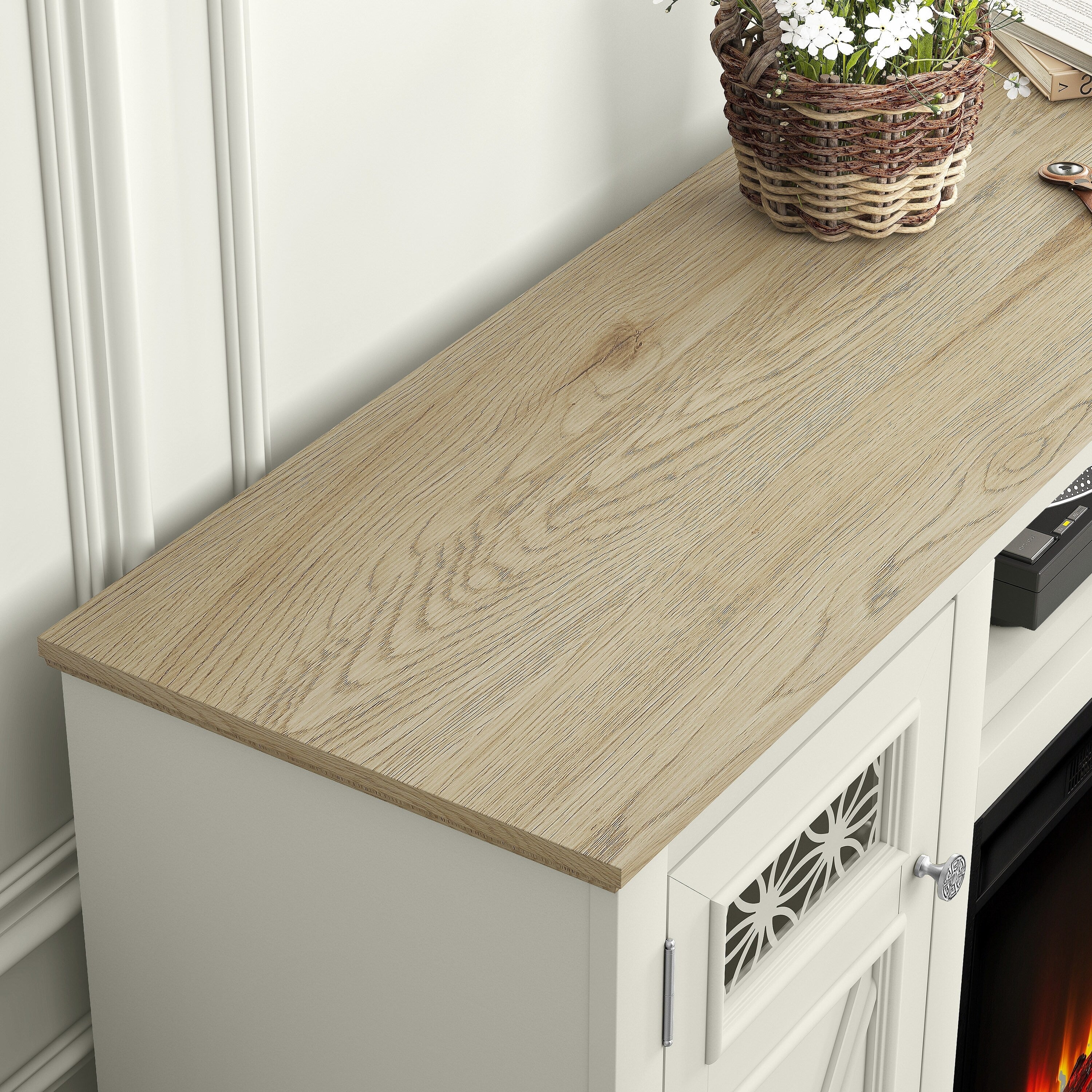 FTS24283 61" TV Stand with 26" Electric Fireplace-White