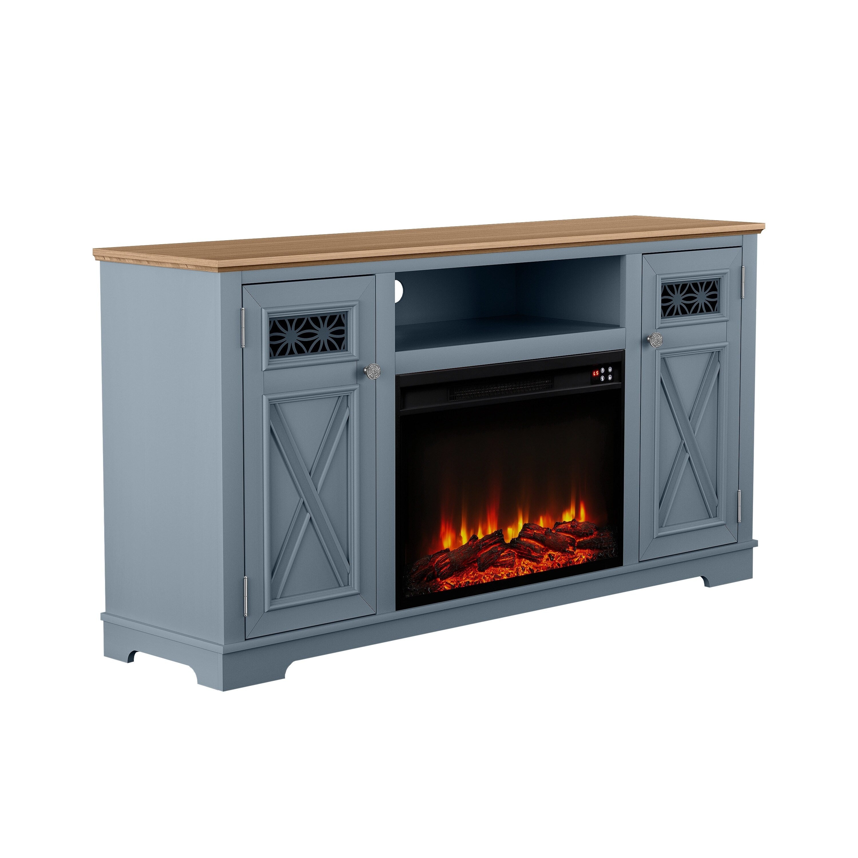 FTS24280 61" TV Stand with 26" Electric Fireplace-Blue
