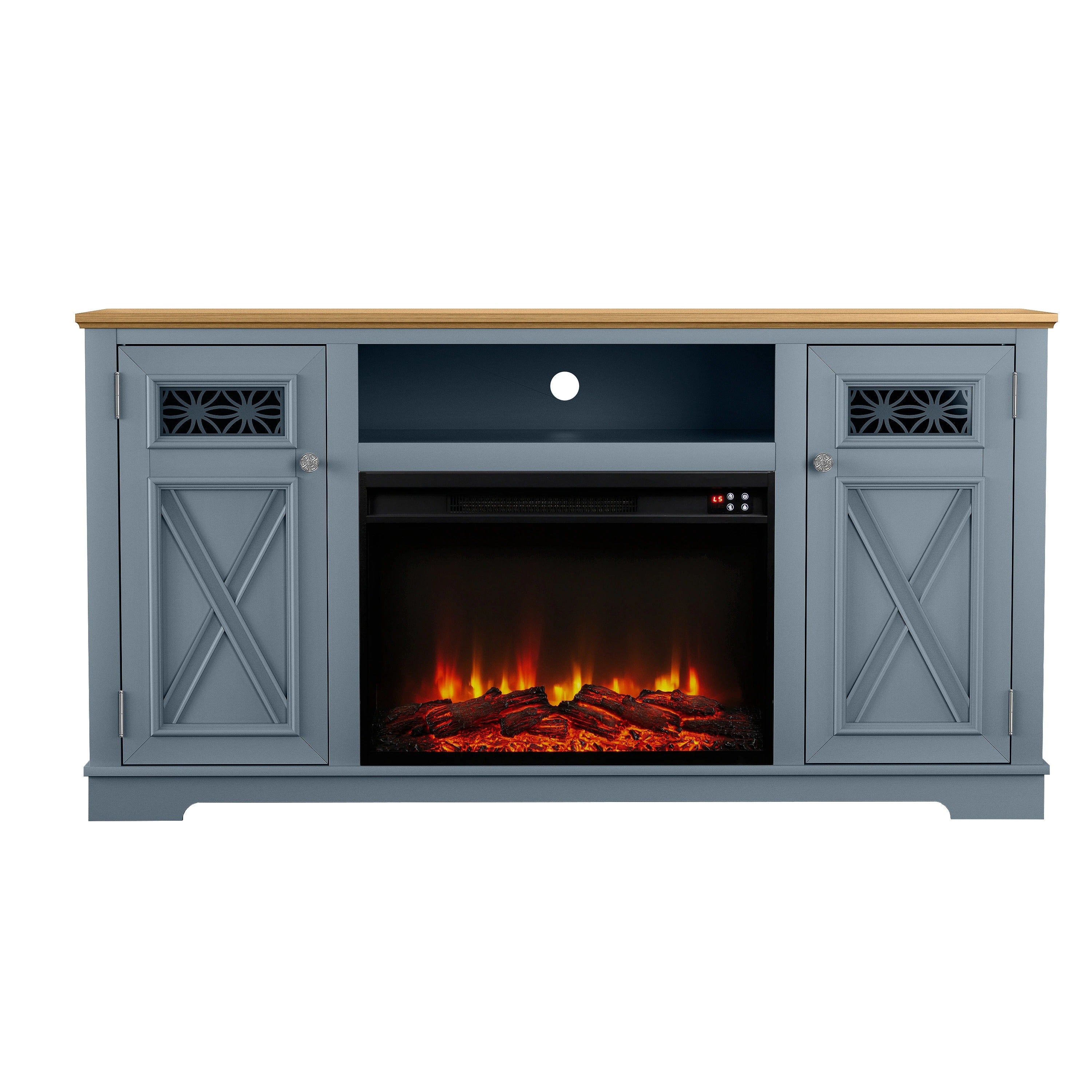 FTS24280 61" TV Stand with 26" Electric Fireplace-Blue
