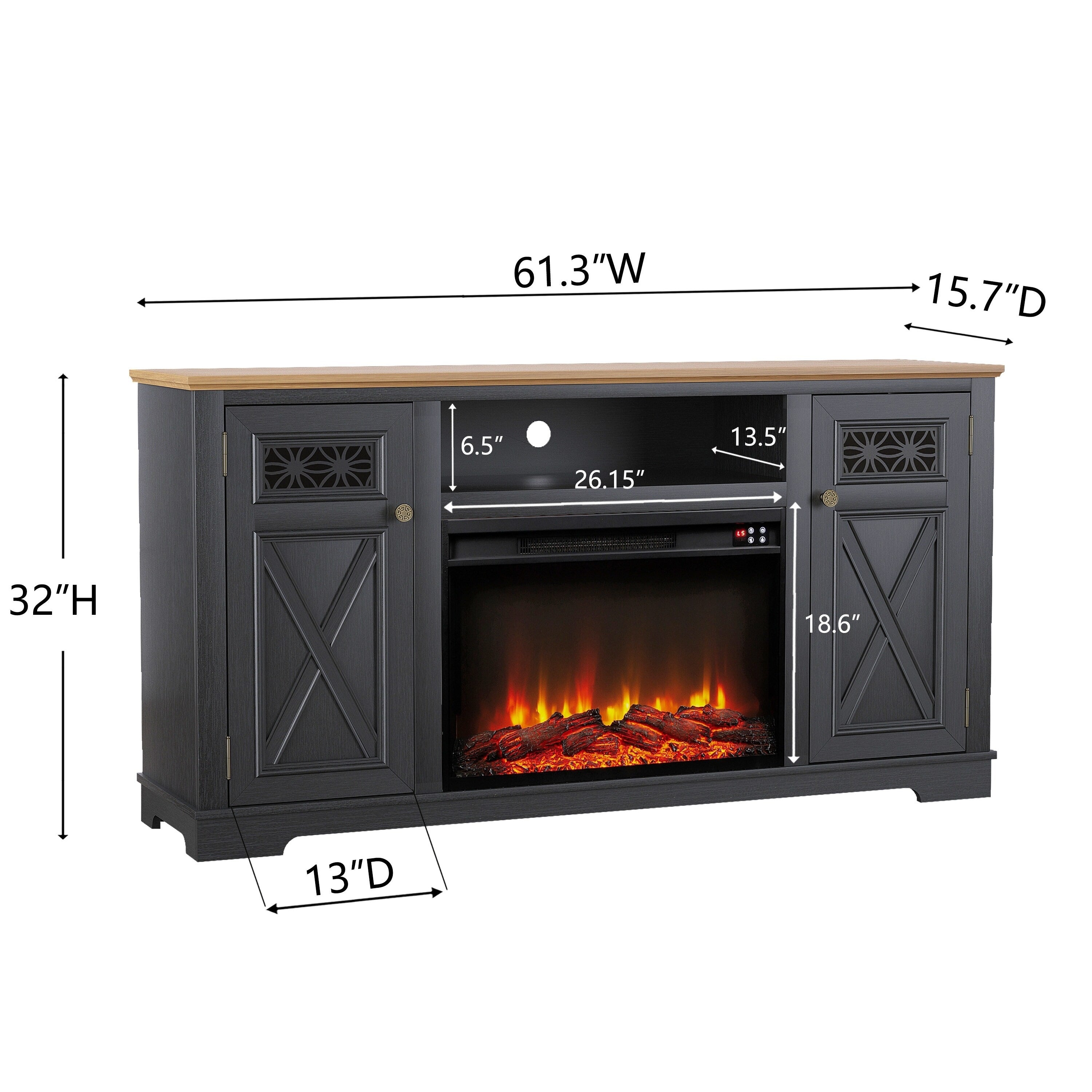 FTS24282 61" TV Stand with 26" Electric Fireplace-Black