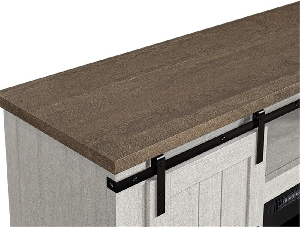 FFP20271 54" TV Stand with 18" Electric Fireplace & 2 Barn Door-White