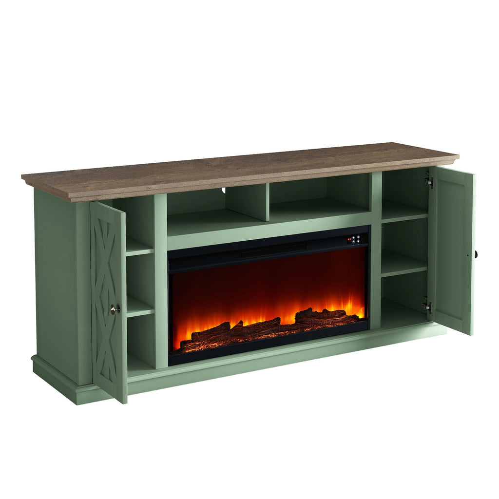 FTS22202 68" TV Stand with 36" Electric Fireplace-Green