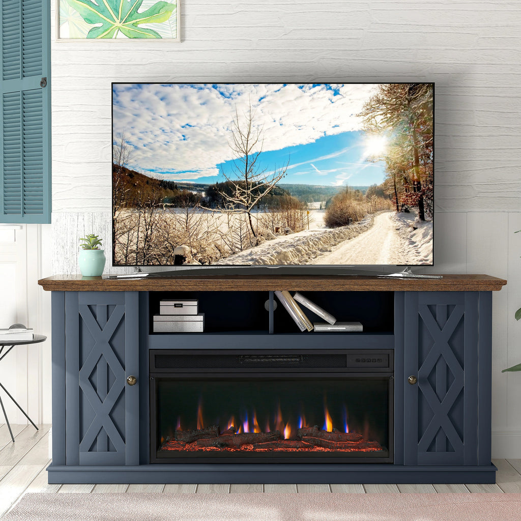 FTS22201 68" TV Stand with 36" Electric Fireplace-Navy