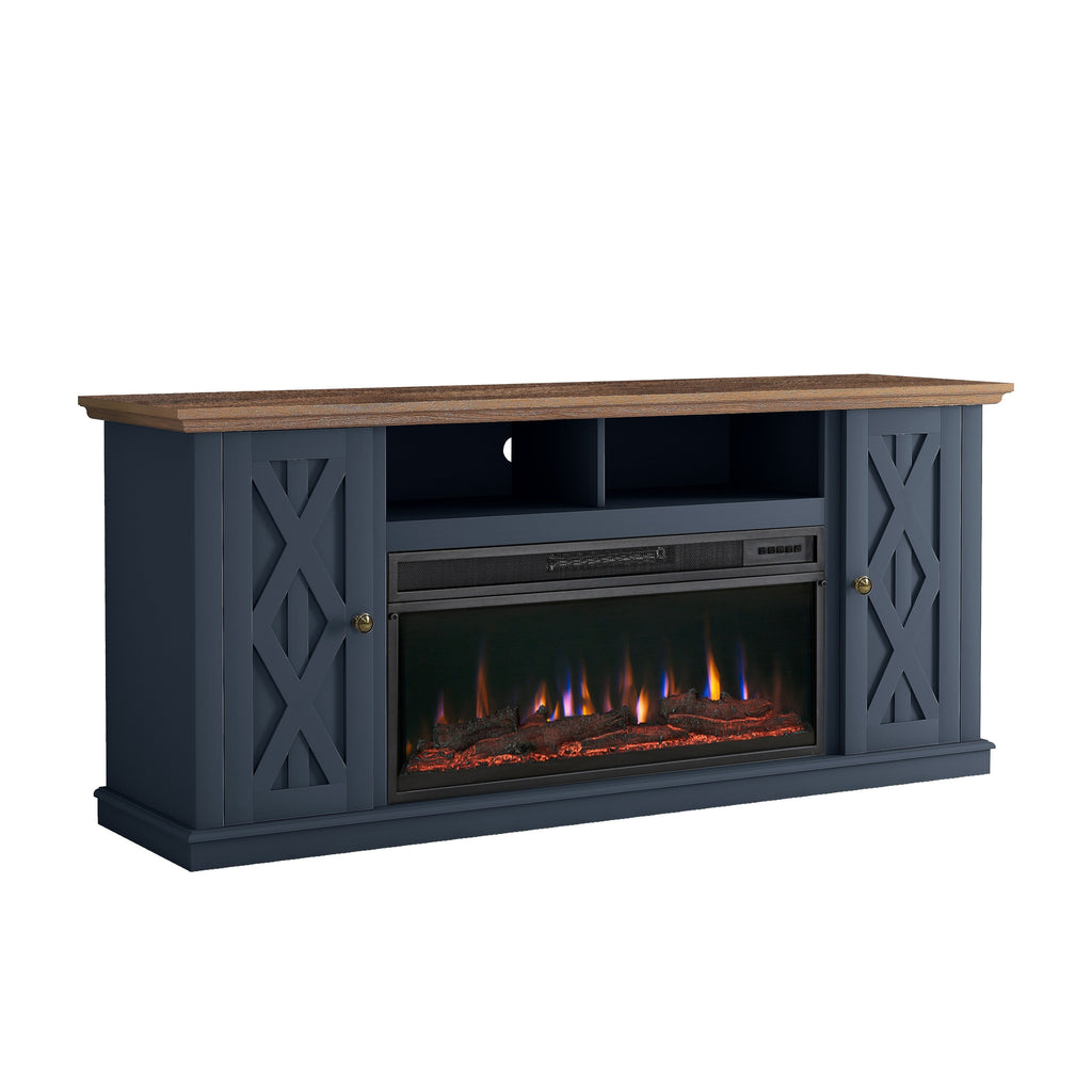 FTS22201 68" TV Stand with 36" Electric Fireplace-Navy