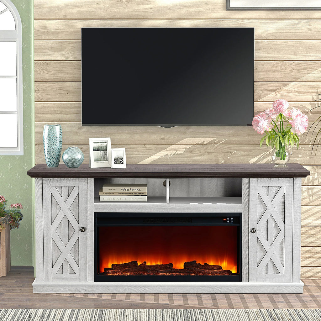 FTS21200 68" TV Stand with 36" Electric Fireplace-White