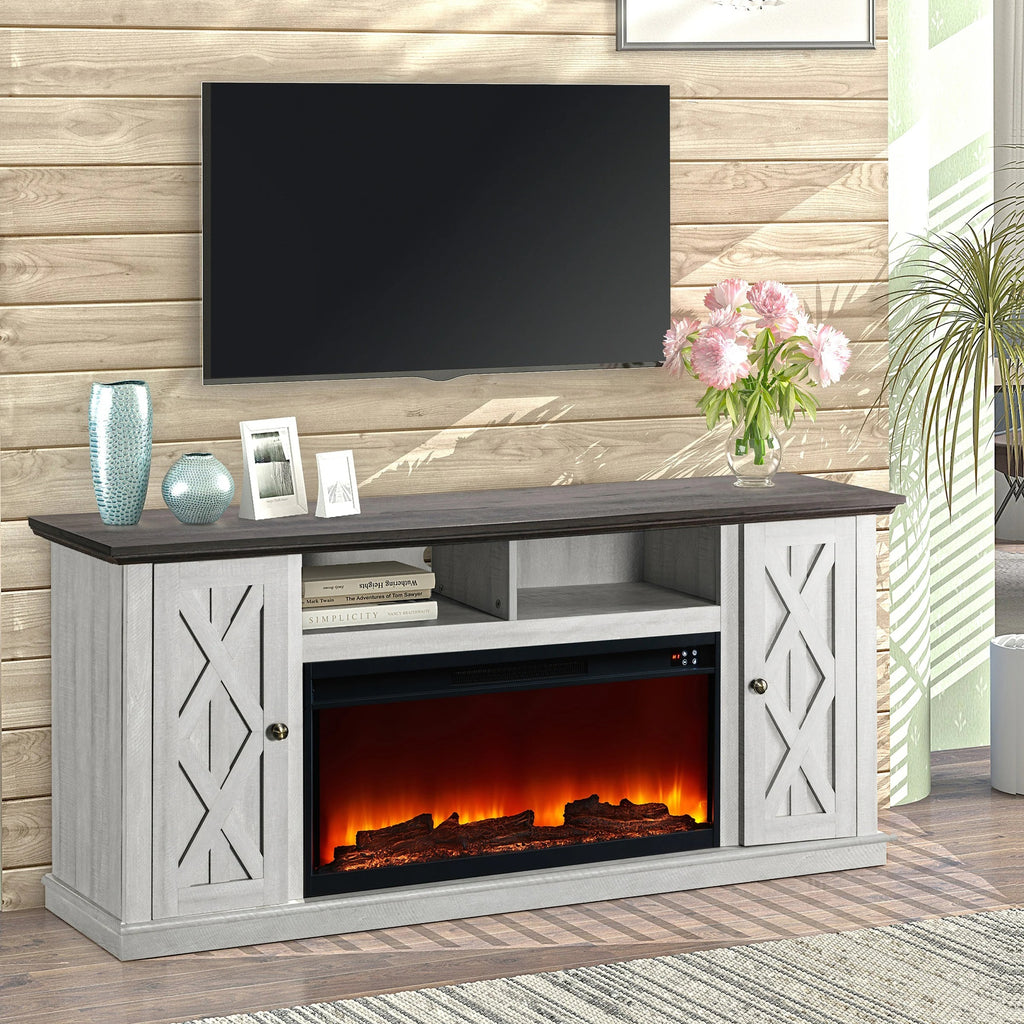 FTS21200 68" TV Stand with 36" Electric Fireplace-White