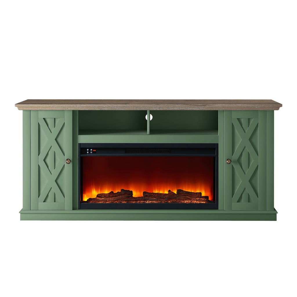 FTS22202 68" TV Stand with 36" Electric Fireplace-Green