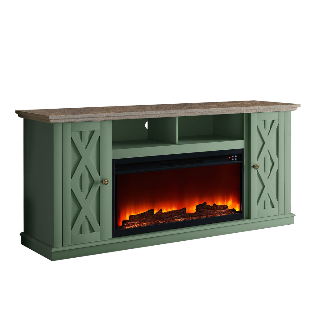 FTS22202 68" TV Stand with 36" Electric Fireplace-Green