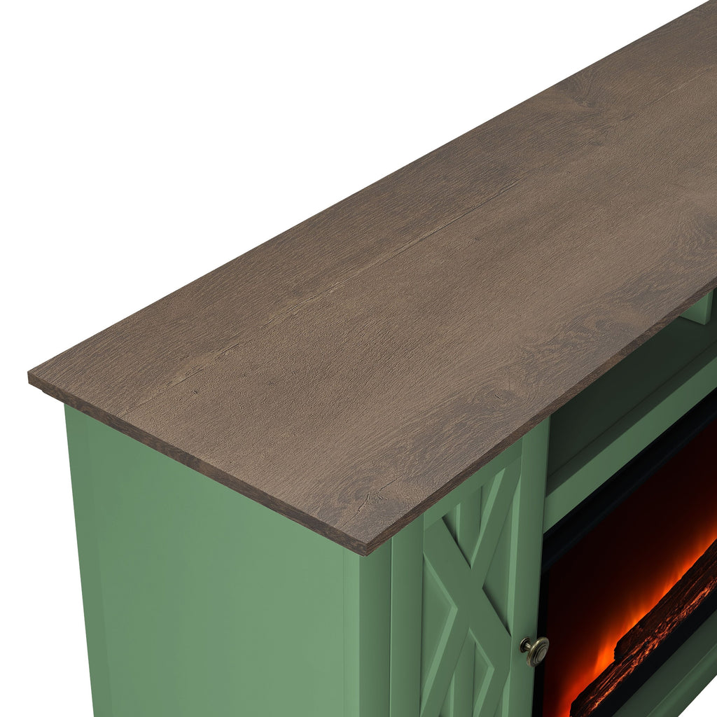 FTS22202 68" TV Stand with 36" Electric Fireplace-Green