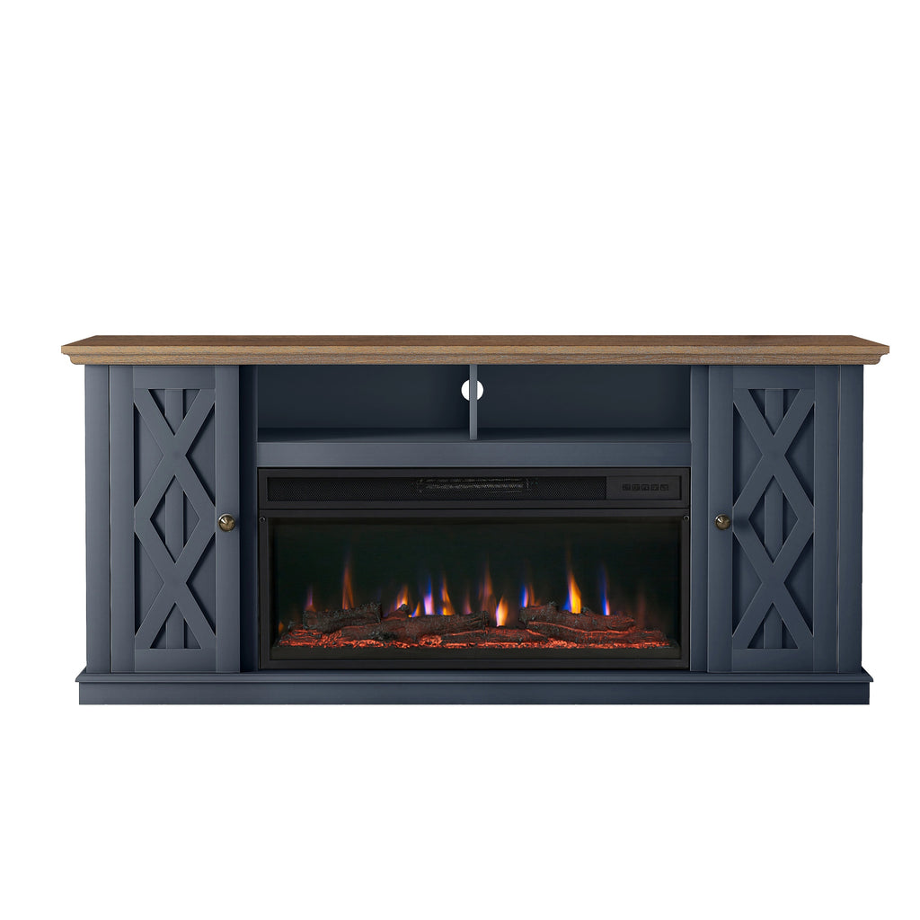 FTS22201 68" TV Stand with 36" Electric Fireplace-Navy