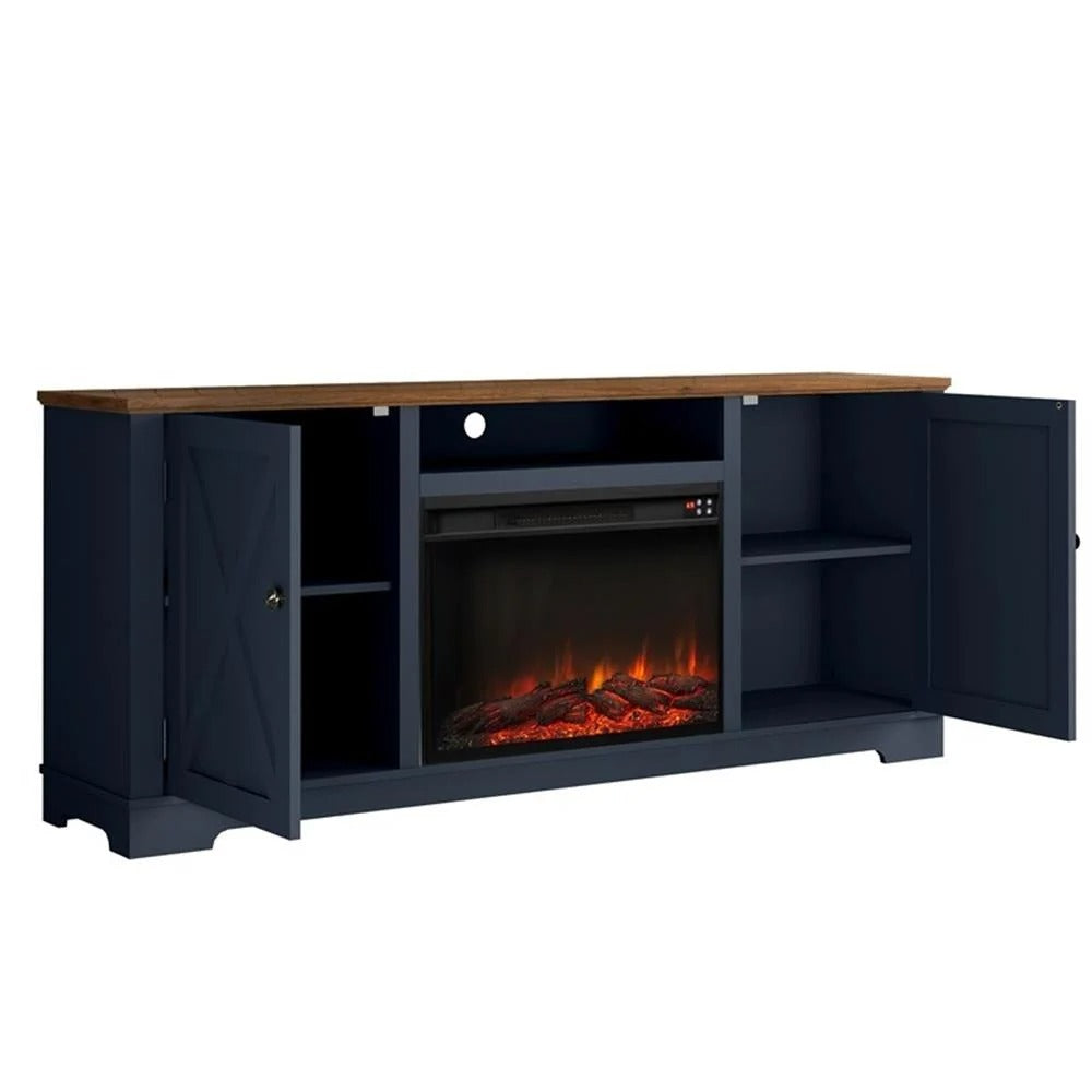 FTS22319 70" TV Stand with 26" Electric Fireplace-Navy