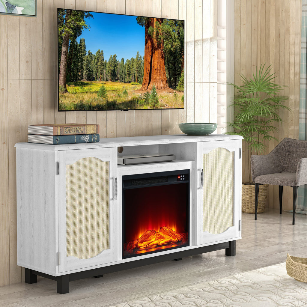 FTS23216 63" TV Stand with 23" Electric Fireplace-White
