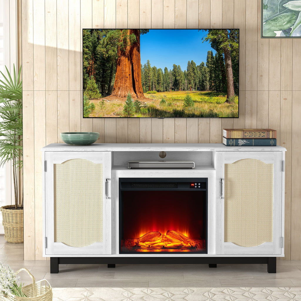 FTS23216 63" TV Stand with 23" Electric Fireplace-White