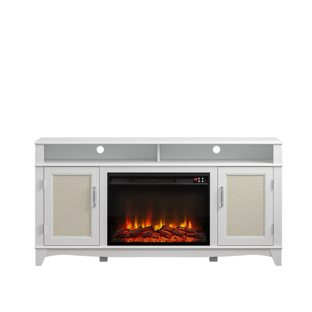 FTS23222 63" TV Stand with 26" Electric Fireplace-White