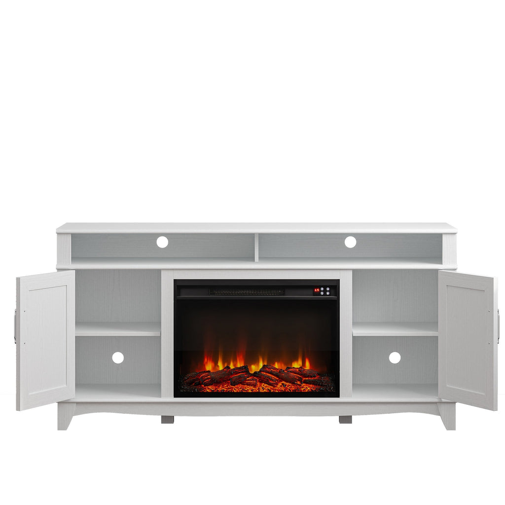 FTS23222 63" TV Stand with 26" Electric Fireplace-White