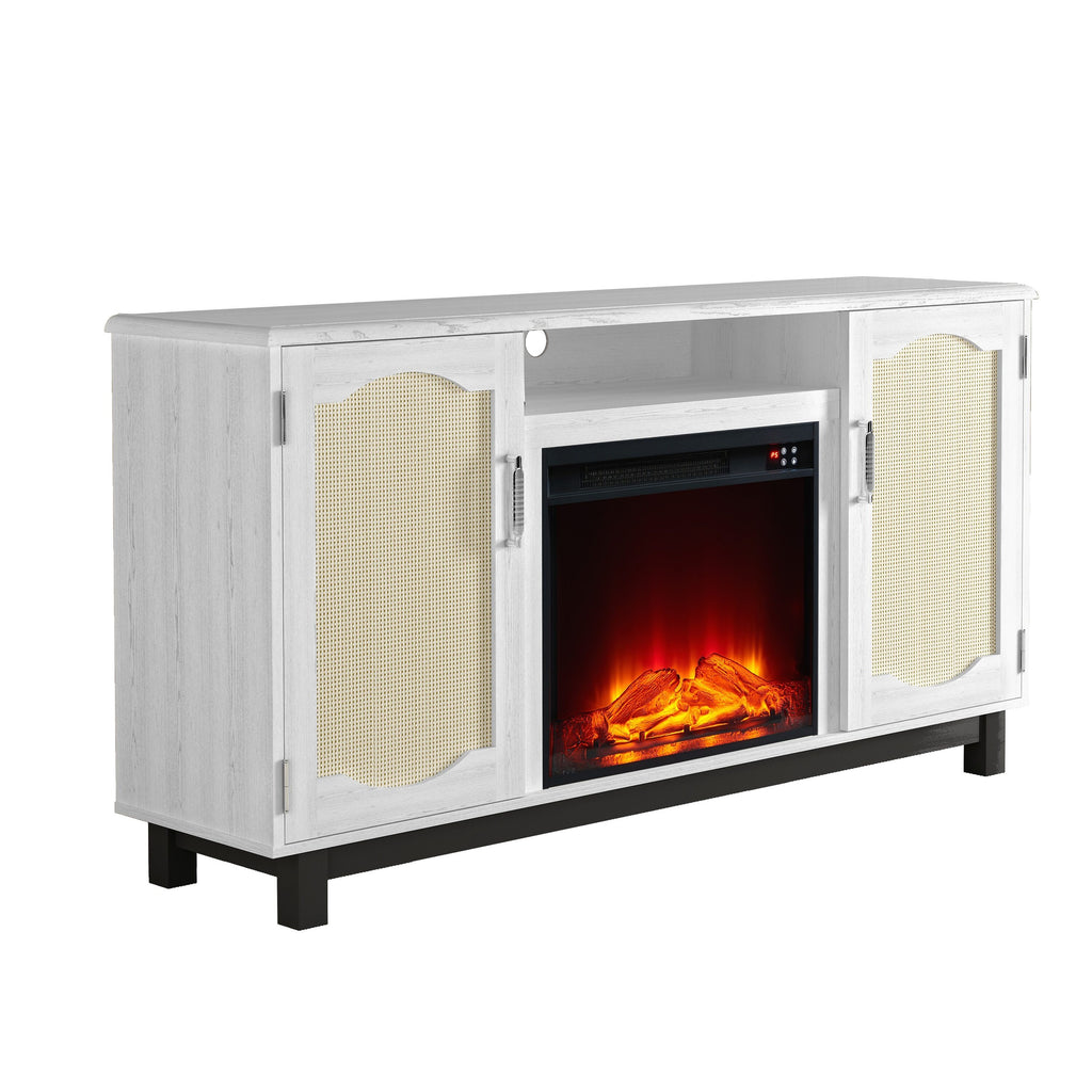 FTS23216 63" TV Stand with 23" Electric Fireplace-White