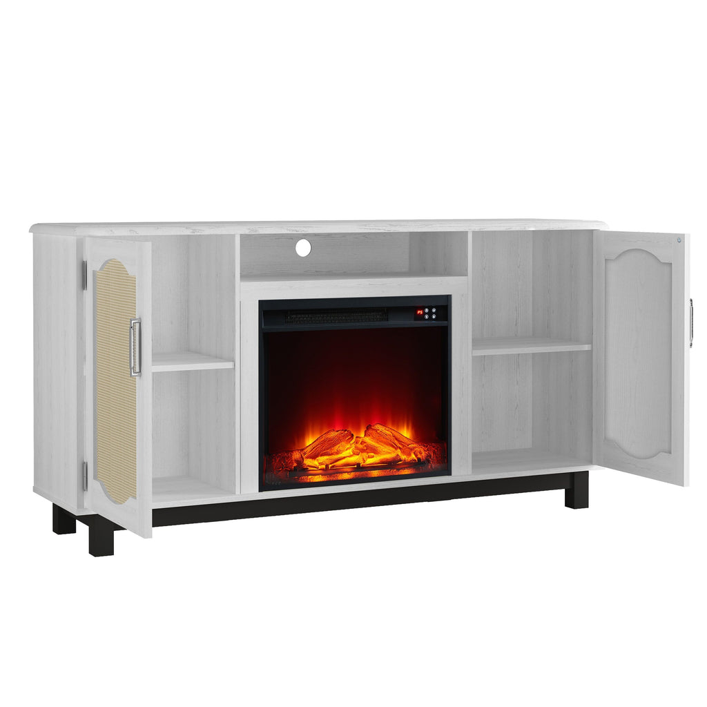 FTS23216 63" TV Stand with 23" Electric Fireplace-White