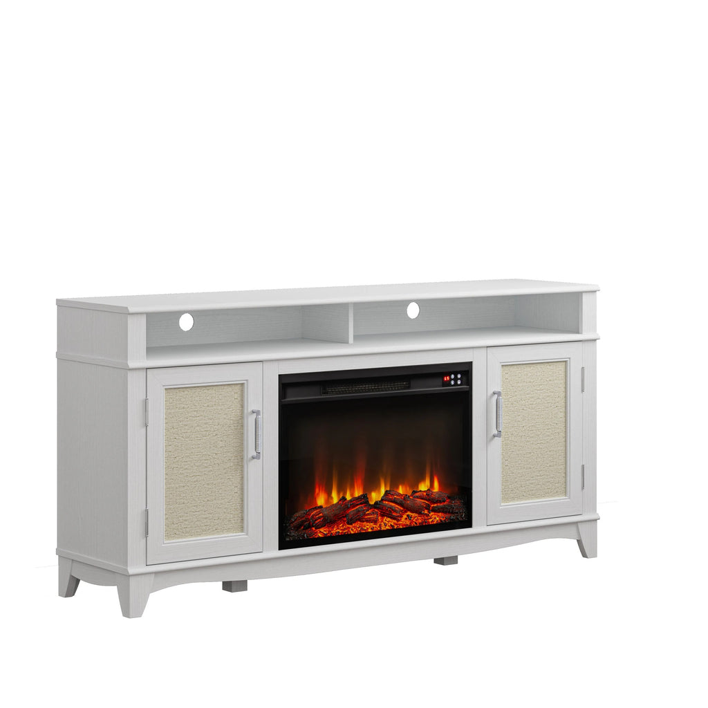 FTS23222 63" TV Stand with 26" Electric Fireplace-White