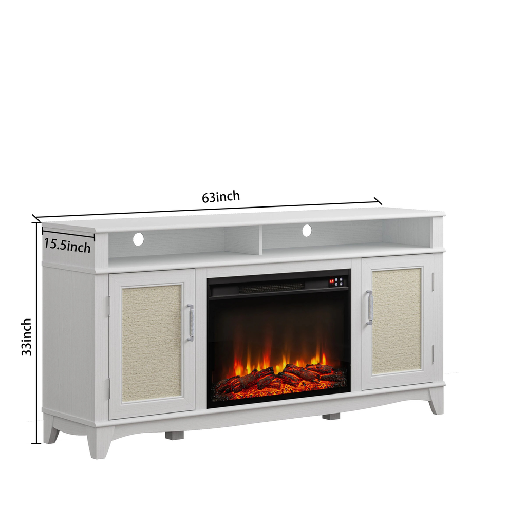 FTS23222 63" TV Stand with 26" Electric Fireplace-White