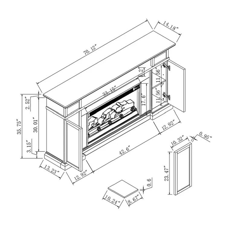 FFP24176 70" Electric Fireplace Mantel with Faux Brick-Brown