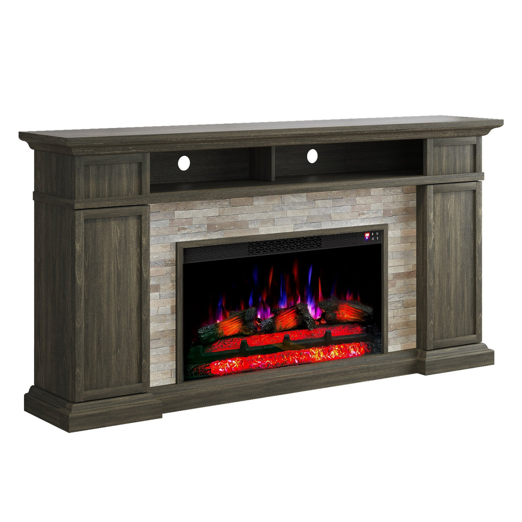 FFP24176 70" Electric Fireplace Mantel with Faux Brick-Brown