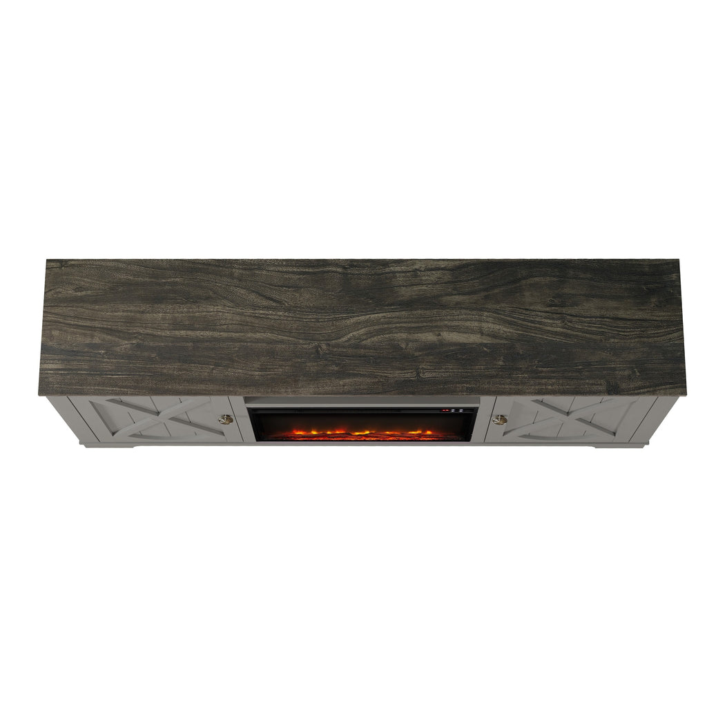 FTS23237 70" TV Stand with 26" Electric Fireplace-Grey