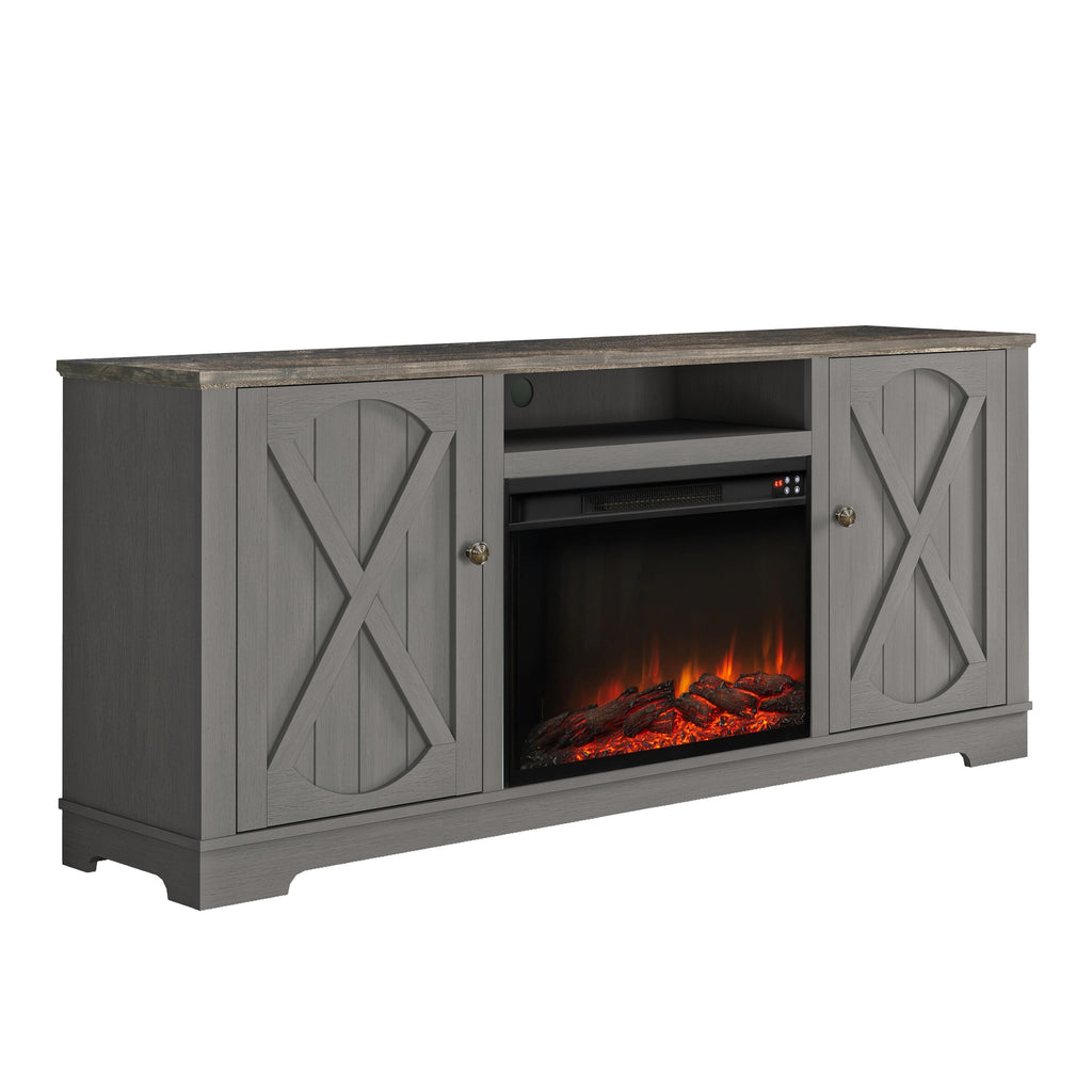 FTS23237 70" TV Stand with 26" Electric Fireplace-Grey