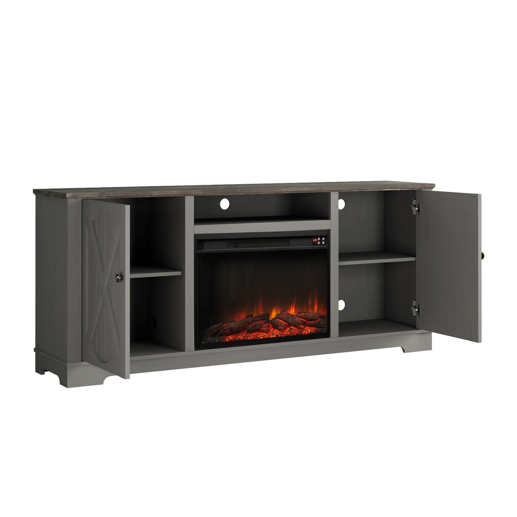 FTS23237 70" TV Stand with 26" Electric Fireplace-Grey