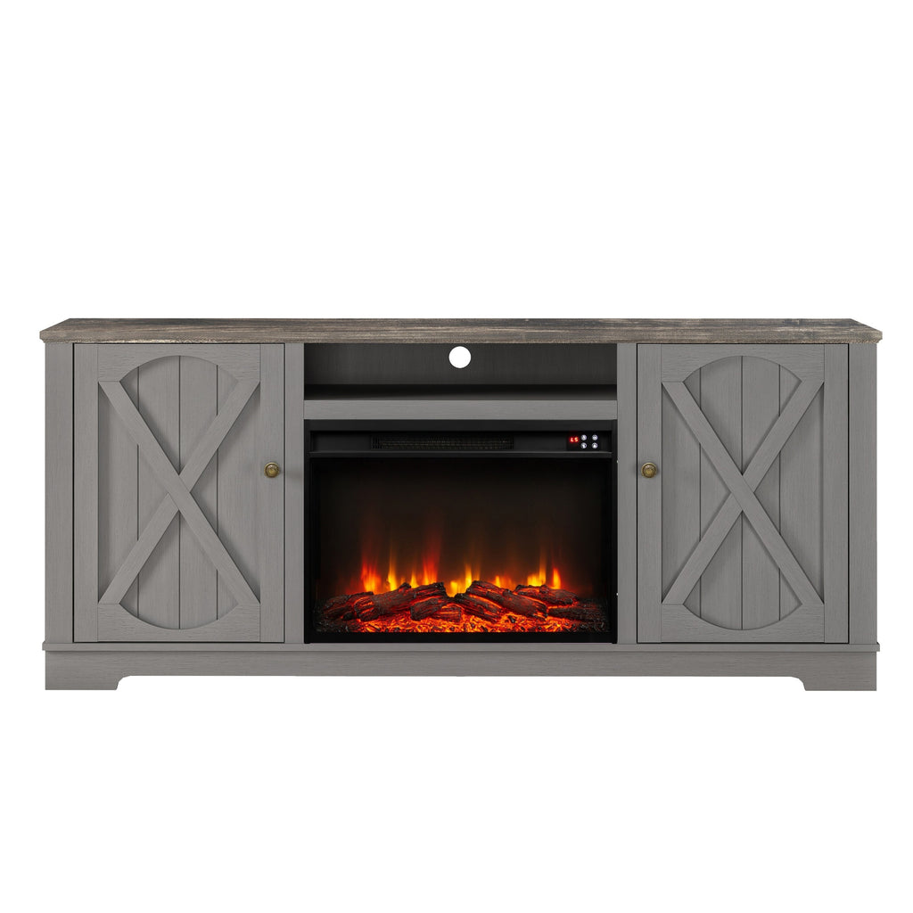 FTS23237 70" TV Stand with 26" Electric Fireplace-Grey