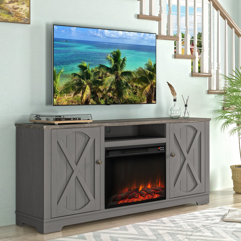 FTS23237 70" TV Stand with 26" Electric Fireplace-Grey