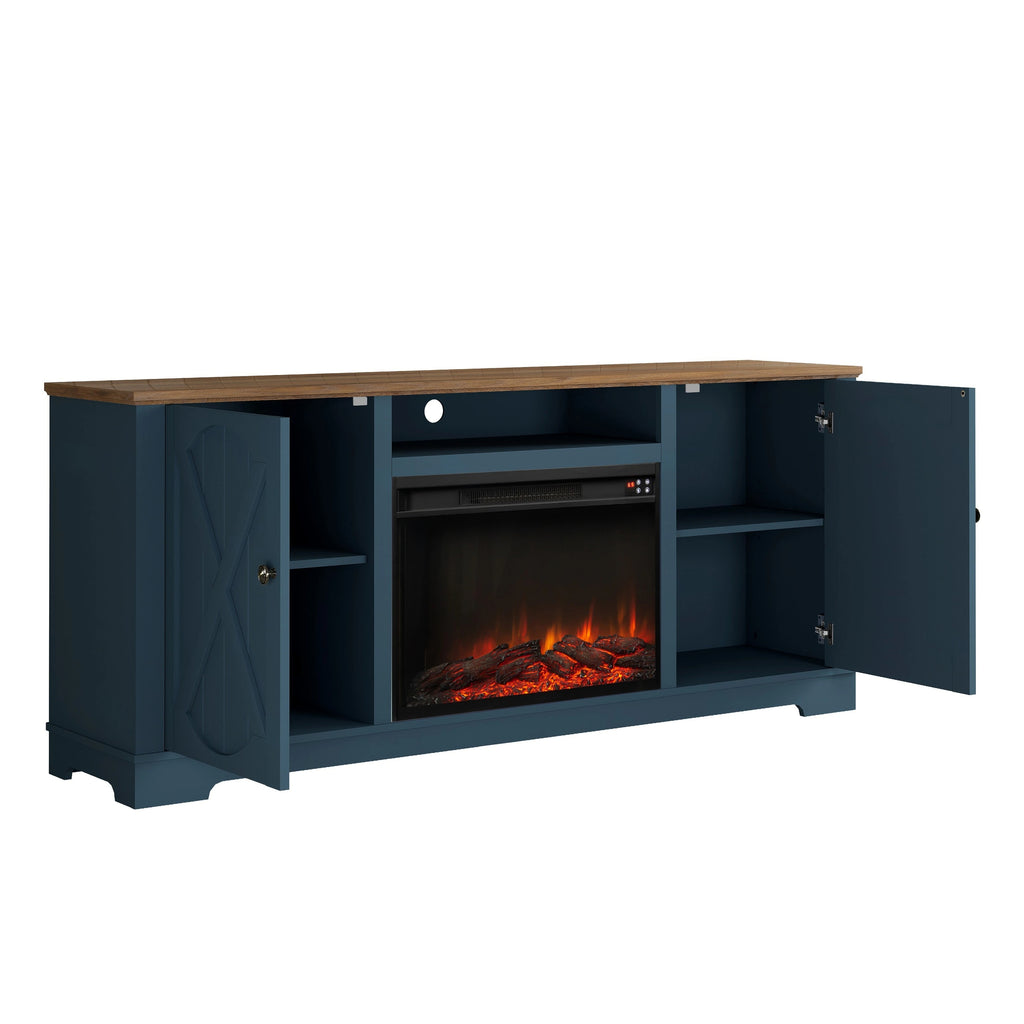 FTS23235 70" TV Stand with 26" Electric Fireplace-Navy