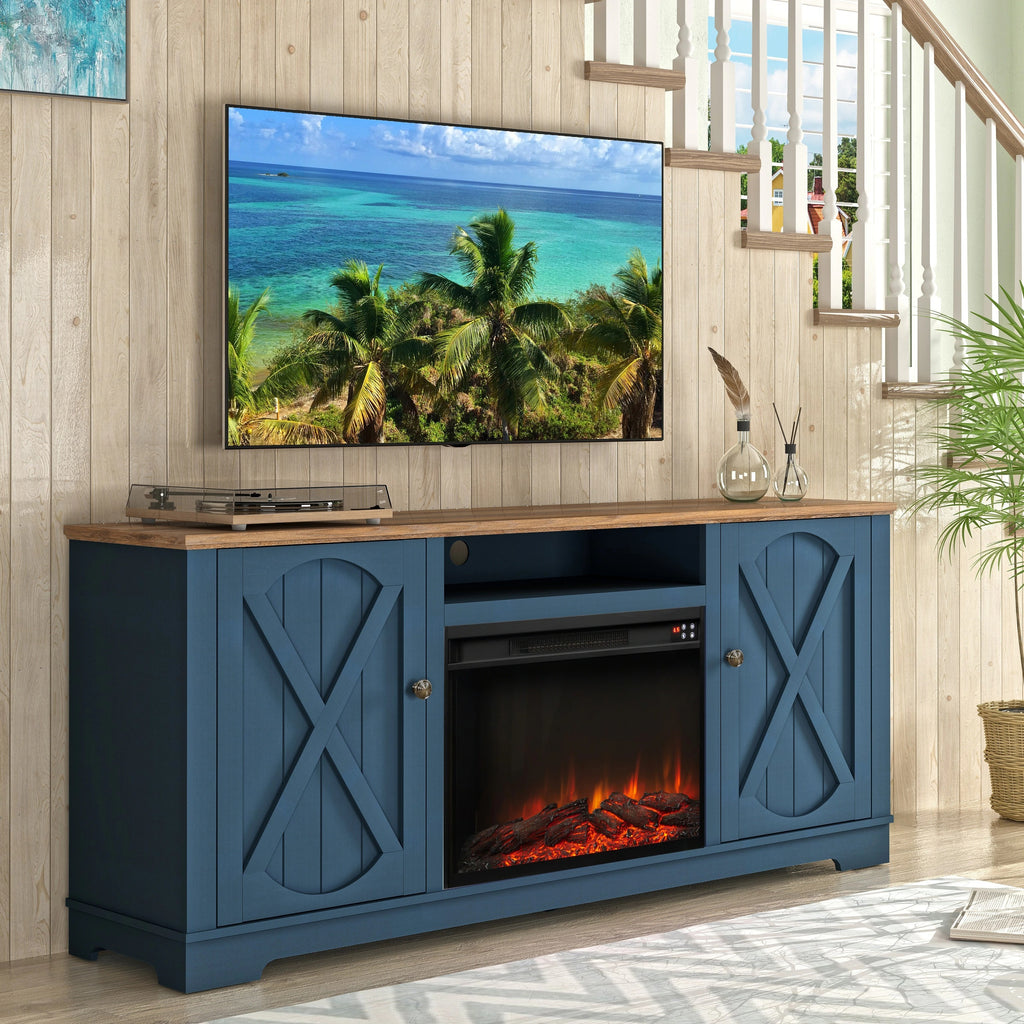 FTS23235 70" TV Stand with 26" Electric Fireplace-Navy