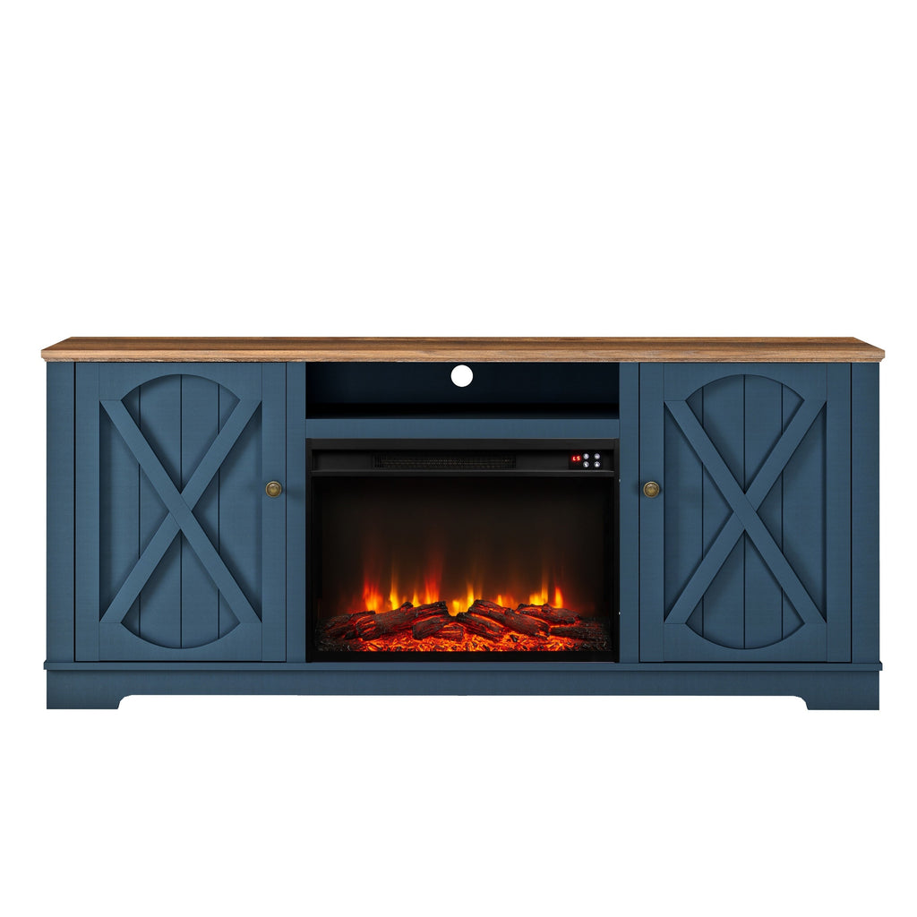 FTS23235 70" TV Stand with 26" Electric Fireplace-Navy