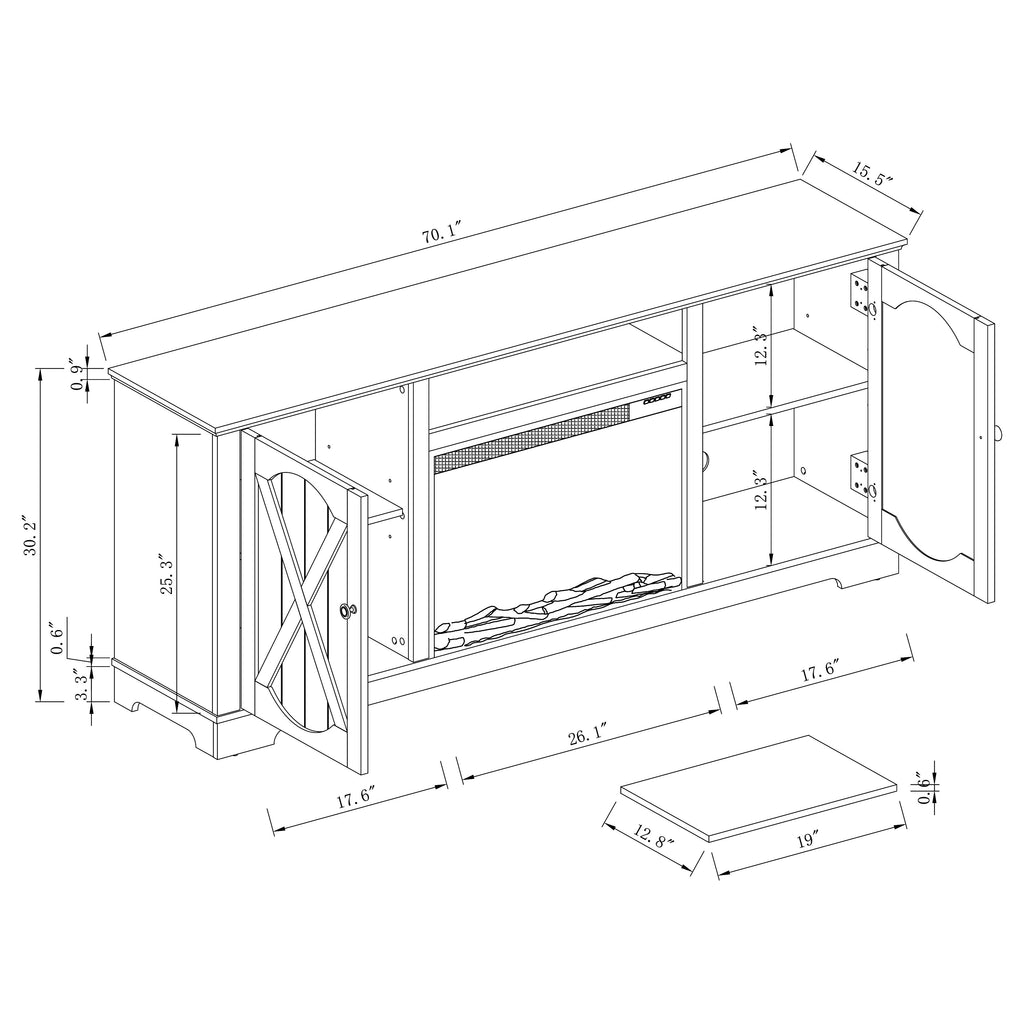 FTS23236 70" TV Stand with 26" Electric Fireplace-White