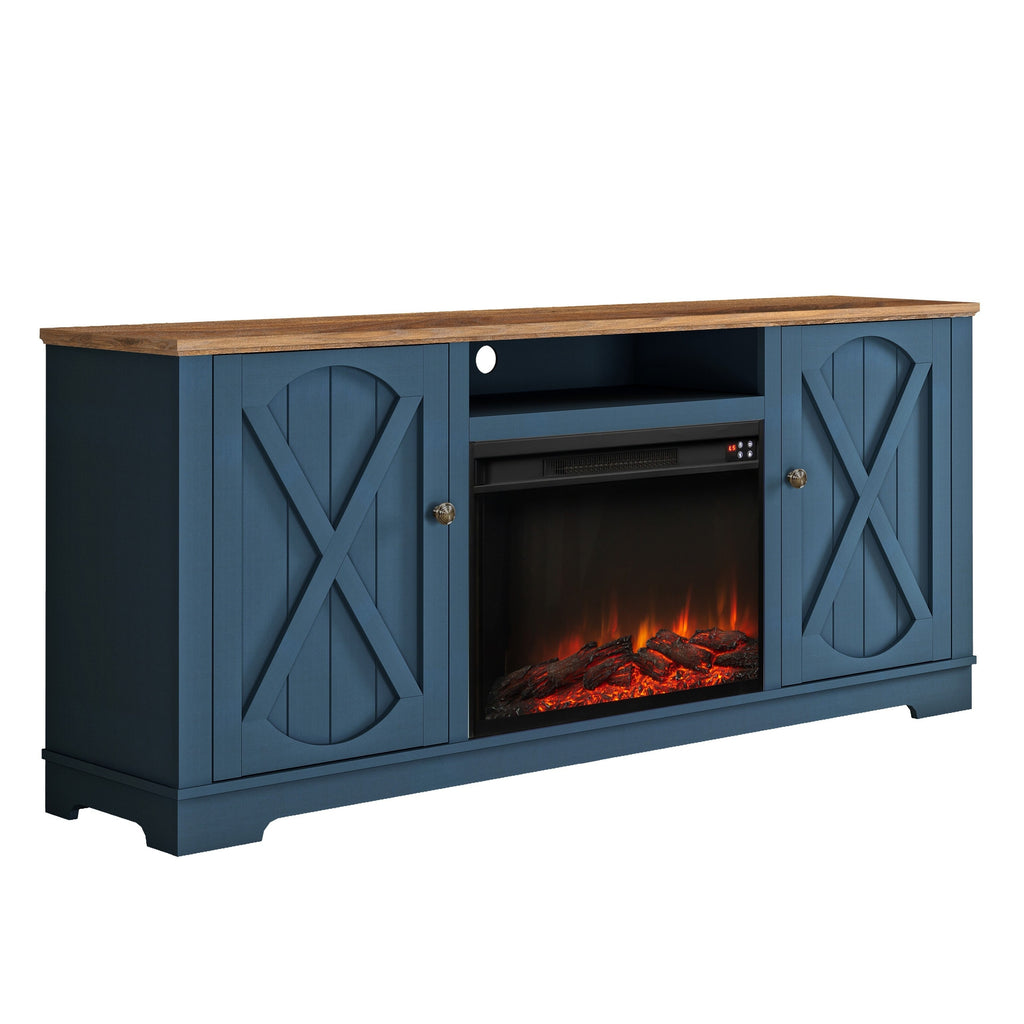 FTS23235 70" TV Stand with 26" Electric Fireplace-Navy
