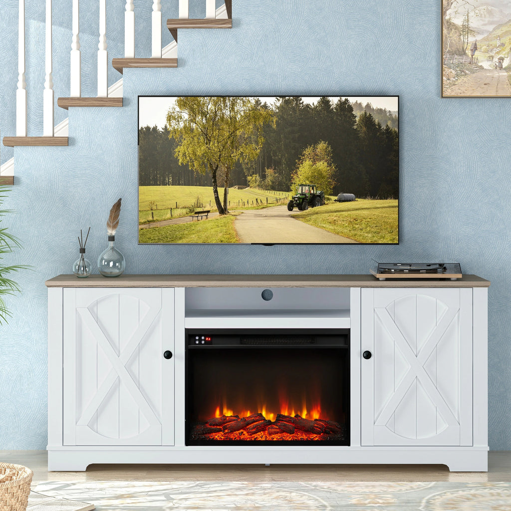 FTS23236 70" TV Stand with 26" Electric Fireplace-White