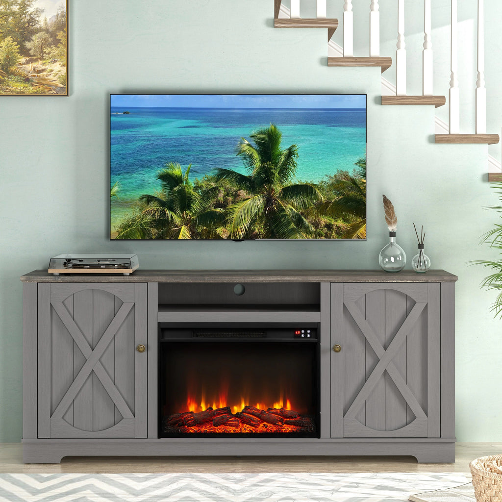 FTS23237 70" TV Stand with 26" Electric Fireplace-Grey