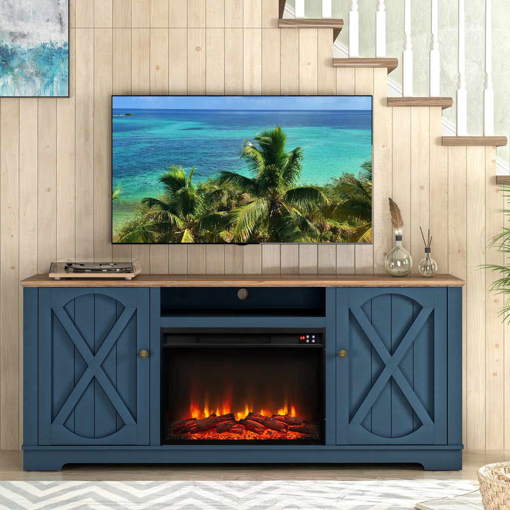 FTS23235 70" TV Stand with 26" Electric Fireplace-Navy