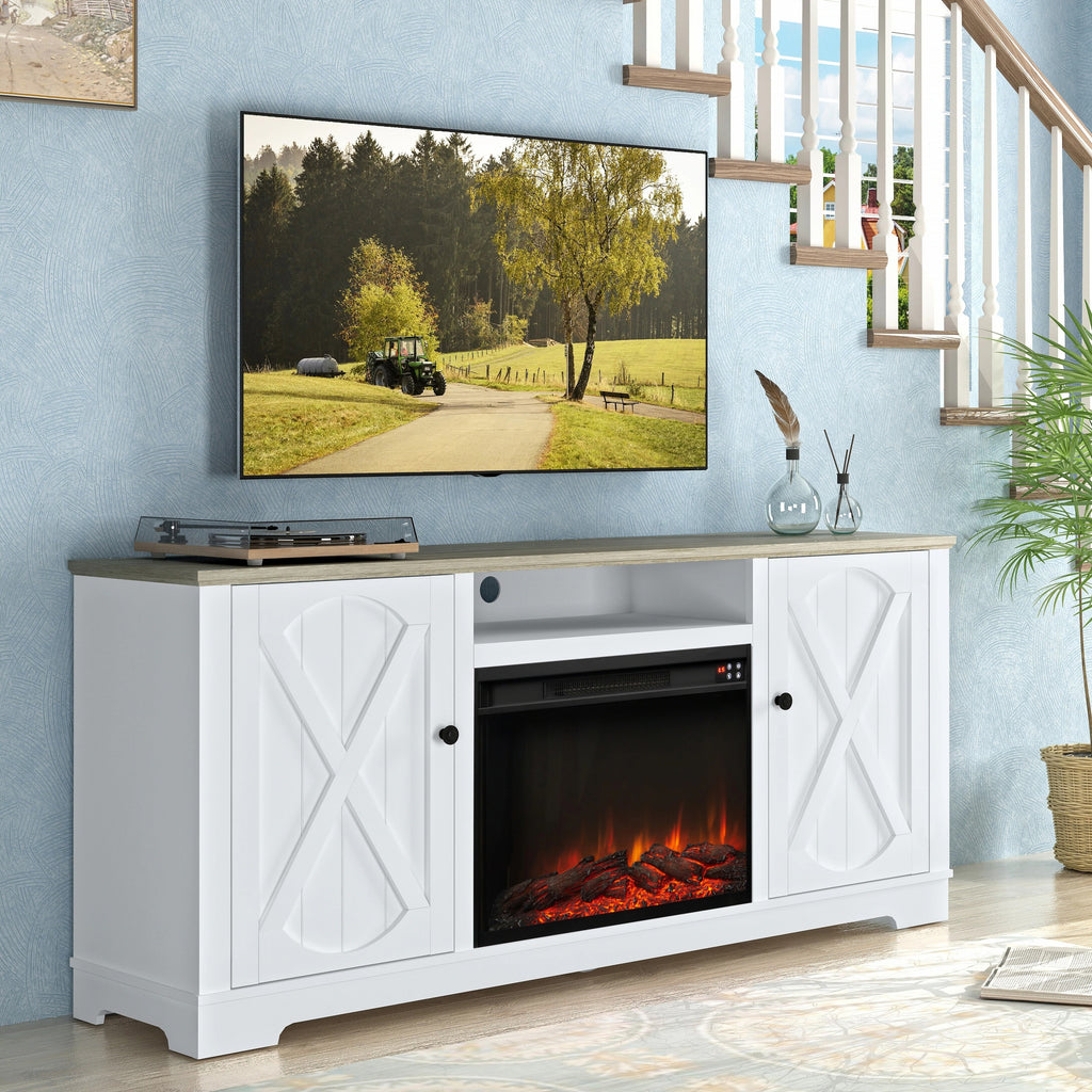 FTS23236 70" TV Stand with 26" Electric Fireplace-White