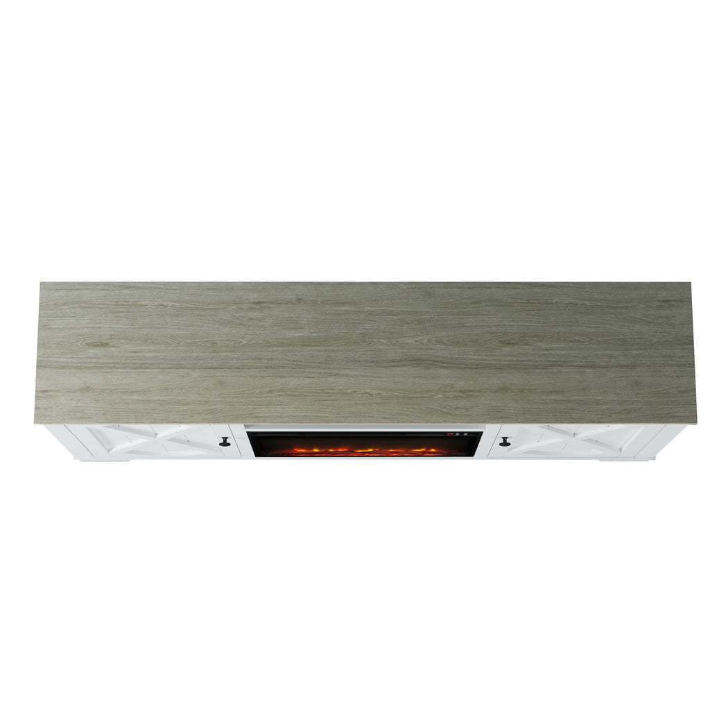 FTS23236 70" TV Stand with 26" Electric Fireplace-White