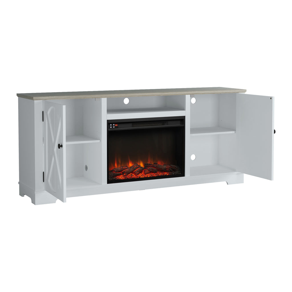 FTS23236 70" TV Stand with 26" Electric Fireplace-White