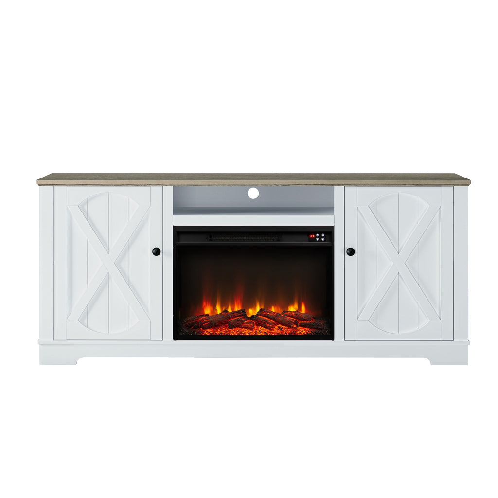FTS23236 70" TV Stand with 26" Electric Fireplace-White