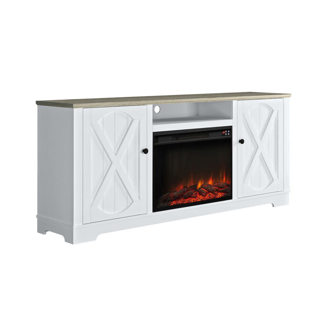 FTS23236 70" TV Stand with 26" Electric Fireplace-White