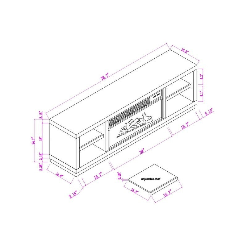 FTS21220 77" TV Stand with 36" Electric Fireplace-White