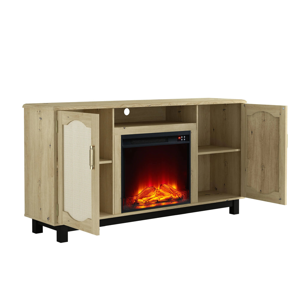 FTS23217 63" TV Stand with 23" Electric Fireplace-Walnut