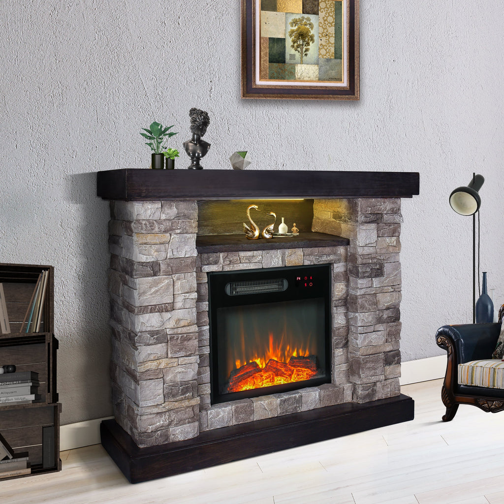 FFP20163 40" Electric Fireplace Mantel with Faux Brick-Grey