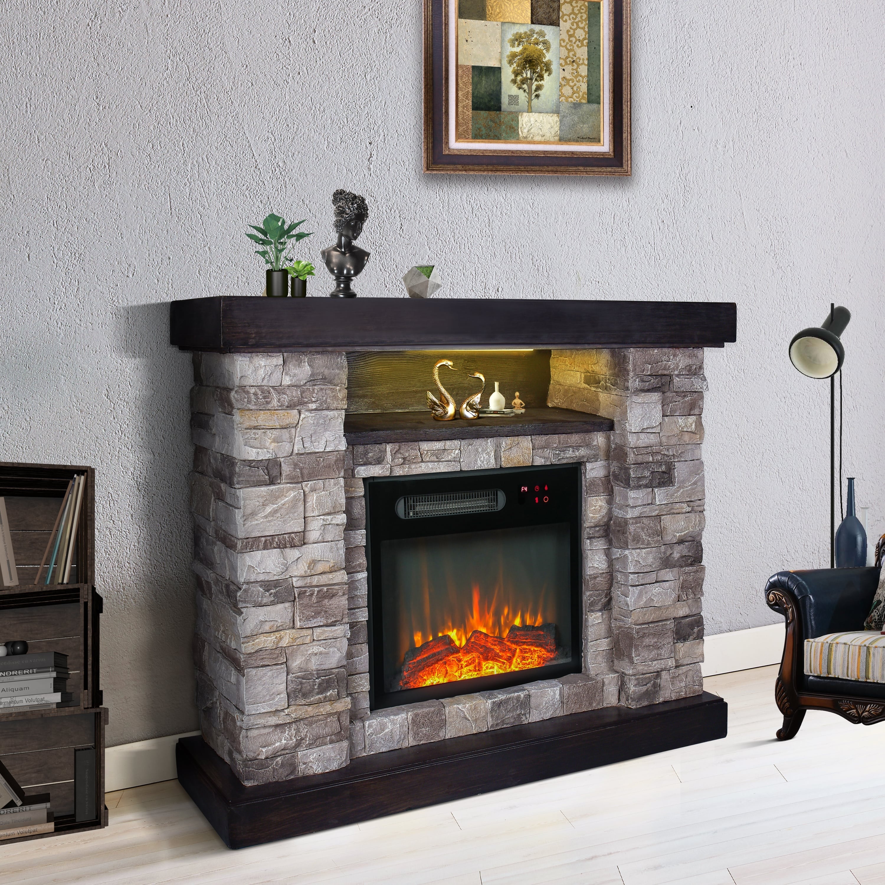 FFP20163 40" Electric Fireplace Mantel with Faux Brick-Grey
