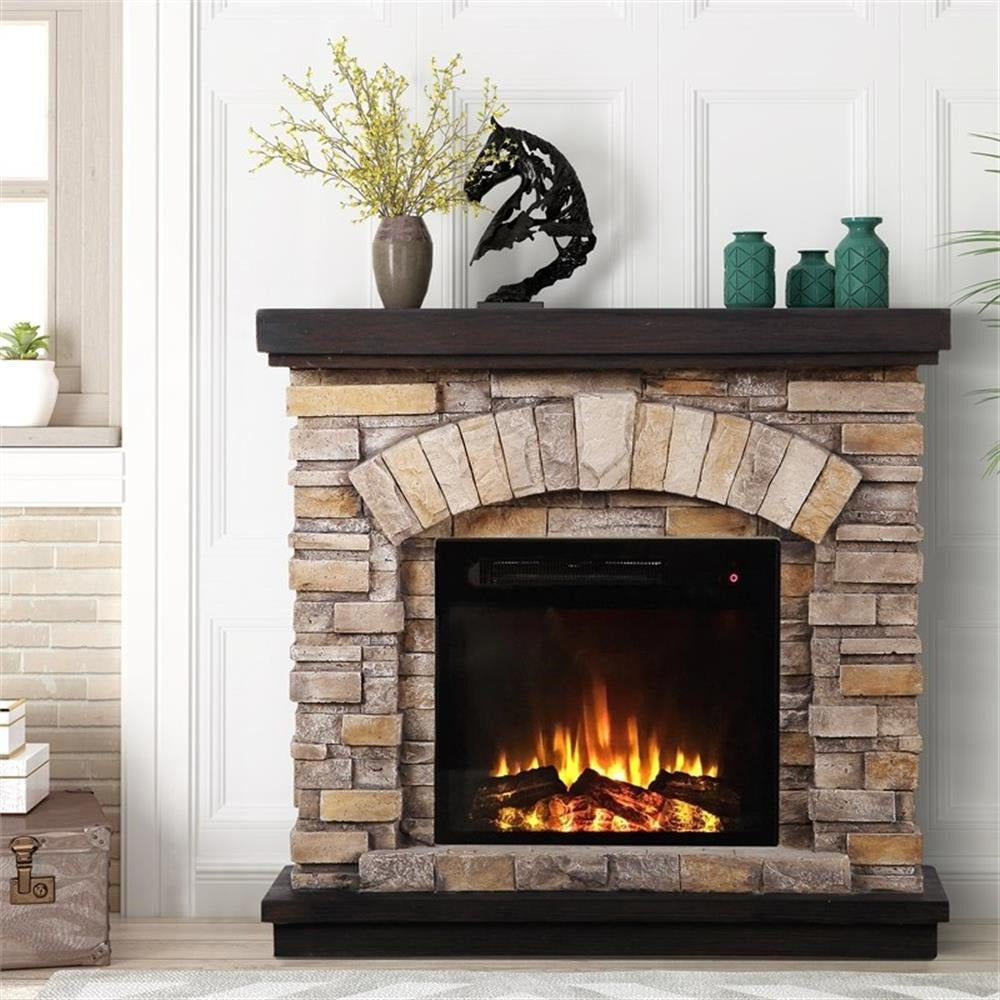 FFP20131 36" Electric Fireplace Mantel with Faux Brick-Tan